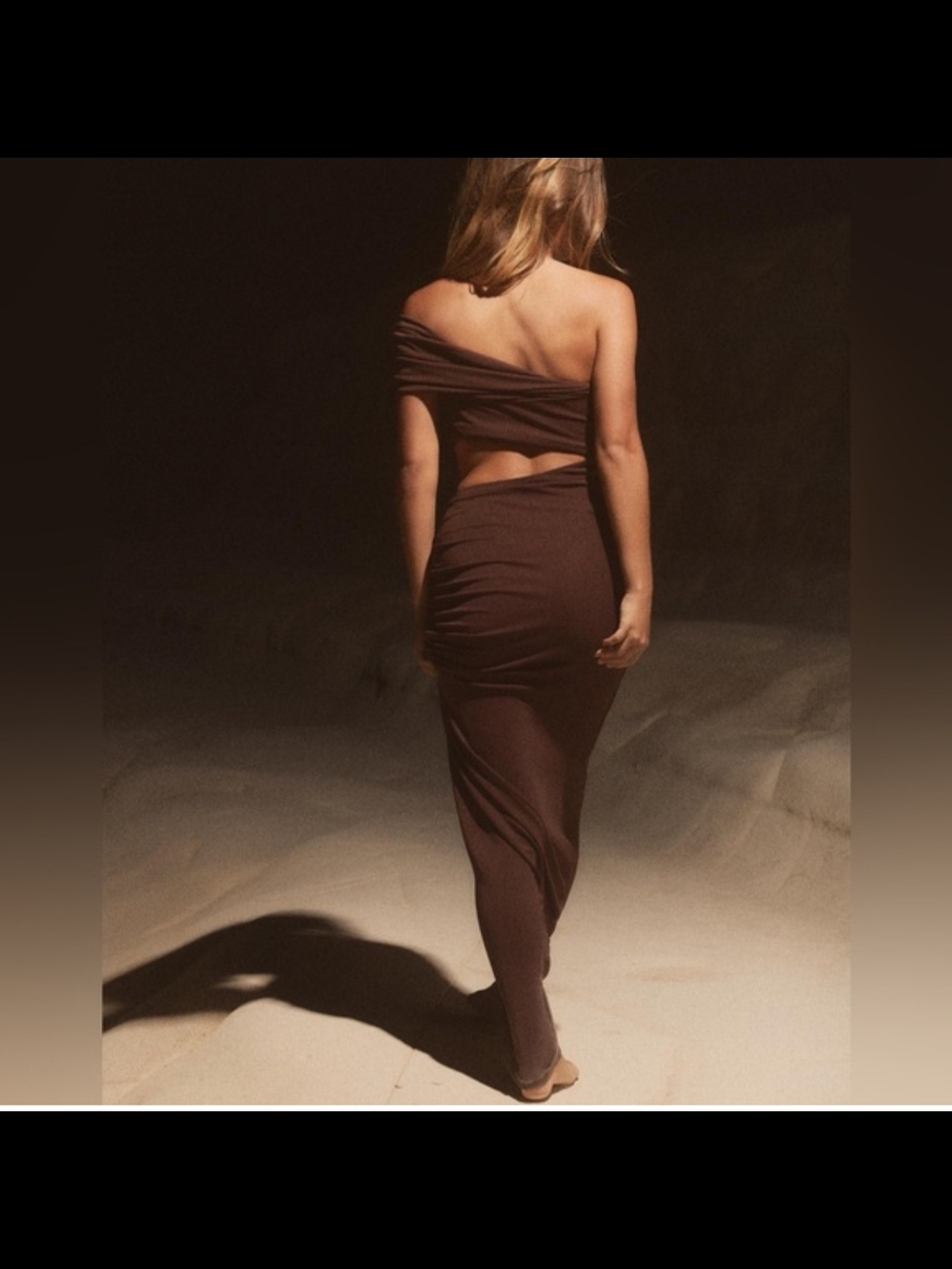 Zara One-Shoulder Cutout Maxi Dress in Brown
